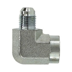 Precision steel female hydraulic elbow with 1-7/8-12 x 1-1/2 connections for machinery fluid lines - Female Elbow 1-7/8-12 x 1-1/2