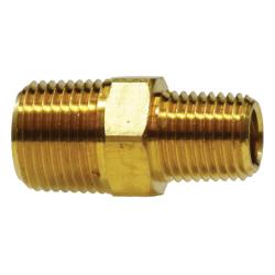 Light-pattern brass reducing hex nipple for connecting different pipe sizes – 3/8 x 1/8 Light Pattern Reducing Hex Nipple.