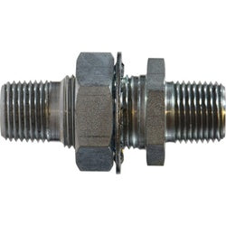 Durable steel pipe connector featuring female-to-male threading — 1/4 FPT x 1/2 MPT Steel Bulkhead