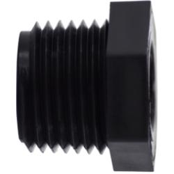 Hex-shaped polypropylene reducing nipple, male threaded on both ends 3/8 x 1/4 Polypropylene Hexagonal Bushing