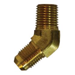 Brass elbow pipe fitting - 7/8-14 X 1/2 Male Joint Industry Council X Male Iron Pipe 45 Elbow