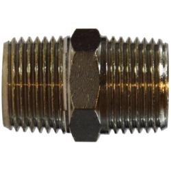 Brass pipe fitting with nickel plating and male BSPT threads – 3/8 x 1/8 Male BSPT Nickel-Plated Hexagon Nipple