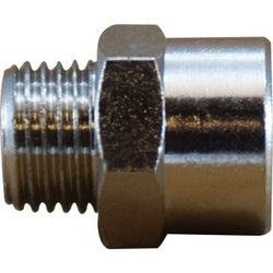 Nickel-plated brass pipe adapter with male and female BSPP threads – 1/4 Male BSPP x 3/8 Female BSPP Nickel-Plated Adapter
