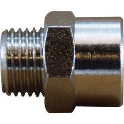 Nickel-plated brass pipe adapter with male and female BSPP threads – 1/2 Male BSPP x 3/8 BSPP Nickel-Plated Adapter