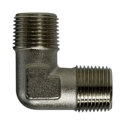Nickel-plated brass pipe elbow with 1/2 inch male BSPT threads – 1/2 x 1/2 Male BSPT Nickel-Plated Elbow