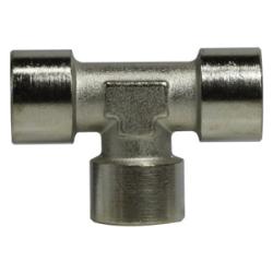 Nickel-plated brass pipe tee with 3/8 inch female BSPP threads – 3/8 Female BSPP Nickel-Plated Tee