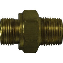 Brass pipe adapter with 08mm male BSPP and 08mm male NPT threads – 08-08 Brass Male BSPP x Male National Pipe Thread