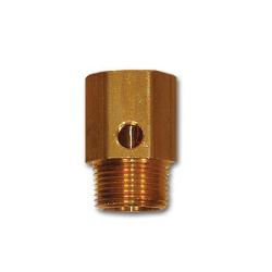 A brass garden hose adapter with a male 3/4 inch thread on one end and a female 1/8 inch thread on the other with a side tap. - 3/4 Male Garden Hose x Female Garden Hose 1/8 Side Tap Brass Adapter