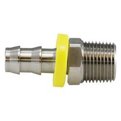 A stainless steel push-on hose barb male adapter - 1/4 x 1/4 316 Stainless Steel Push-On Hose Barb x Male Iron Pipe Adapter