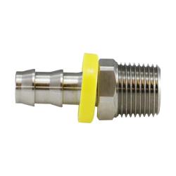 A stainless steel hose barbed adapter with male pipe thread - 3/8 x 1/4 316 Stainless Steel Push-On Hose Barb x Male Iron Pipe Adapter