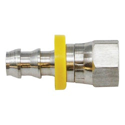 A stainless steel hose barbed adapter with female JIC swivel - 3/4 x 3/4 Stainless Steel Push-On Hose Barb x Female Joint Industry Council Flare Swivel