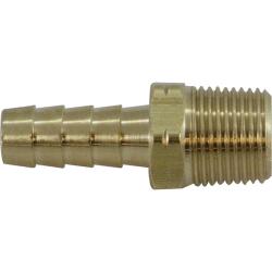 Brass hose connector with 08mm barb and 12mm male BSPT threads – 08-12 Brass Hose Barb x Male BSPT