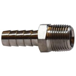Stainless steel straight adapter fitting with hose barbed connection to male pipe thread - 1/4 x 1/4 316 Stainless Steel Hose Barb x Male Iron Pipe Adapter