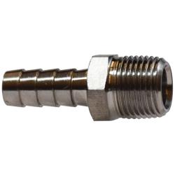 Stainless steel straight adapter fitting with hose barbed connection to male pipe thread - 3/8 x 1/8 316 Stainless Steel Hose Barb x Male Iron Pipe Adapter