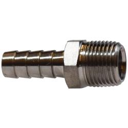 Stainless steel straight adapter fitting with hose barbed connection to male pipe thread - 5/8 x 3/4 316 Stainless Steel Hose Barb x Male Iron Pipe Adapter