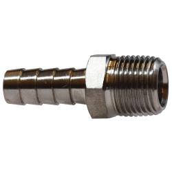 Stainless steel straight adapter fitting with hose barbed connection to male pipe thread - 1 x 3/4 316 Stainless Steel Hose Barb x Male Iron Pipe Adapter