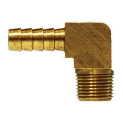 Brass barstock 90-degree male elbow - 1/2 X 3/8 Hose Barb X Male Iron Pipe Elbow