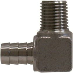 Stainless steel 90-degree male elbow - 1/2 x 3/8 Barb x Male Iron Pipe Stainless Steel Elbow
