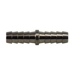 A stainless steel reducing splicer with hose barbs on both ends - 1/4 316 Stainless Steel Barb Splicer