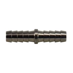 A stainless steel reducing splicer with hose barbs on both ends - 3/8 316 Stainless Steel Barb Splicer