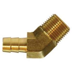 Hose barb to male NPT pipe thread brass 45-degree elbow fitting - 12945 1/2 x 1/4 45 Elbow