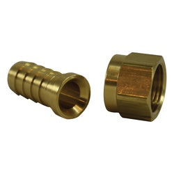 A precision-machined fitting featuring a 1/4 inch hose barb paired with a 1/4 inch female 45°/37° flare swivel connection for versatile angled coupling – 1/4 x 1/4 Hose Barb x Female 45°/37° Flare Swivel AB1953.