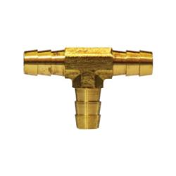 Brass hose tee with 1/4 x 1/4 x 1/4 connections for secure three way pipe branching - 1/4 Brass Hose Barb Tees