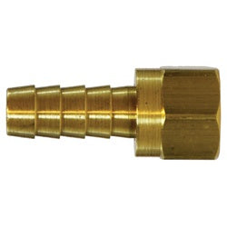 A brass barbed fitting, typically used for creating secure connections in fluid and fuel transfer systems - 1 Barb x 1 Joint Industrial Council Crimp Style
