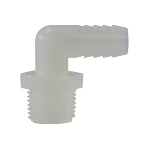 White nylon elbow fitting ideal for general fluid transfer, lab equipment, and small appliance connections — 5/16 x 1/8 Male Iron Pipe White Elbow
