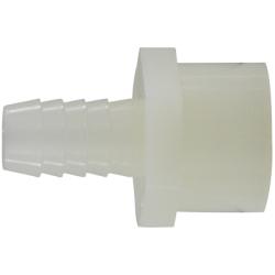 Durable white nylon adapter designed for low-pressure water, air, and chemical transfer, connecting tubing to a FIP thread — 3/8 Barb x 1/8 Female Iron Pipe Nylon