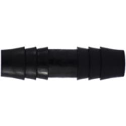 Black polyethylene hose barb union for connecting 3/4” hoses – 3/4 Black Polyethylene Hose Barb Union.