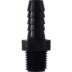 Polypropylene plumbing fitting with 1 inch barb and 1/2 inch male iron pipe connection. 1 Barb x 1/2 Male Iron Pipe Polypropylene