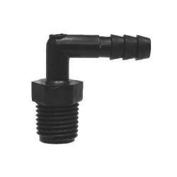 Black polyethylene elbow fitting for irrigation systems – 3/4 x 1/2 Hose Barb x Male Iron Pipe
