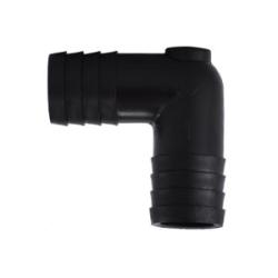 Black plastic pipe fitting on a white background