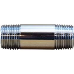 Chrome-plated brass pipe nipple with male NPT pipe thread on both ends - 1 X 6 Chrome Plated Nipple AB 1953