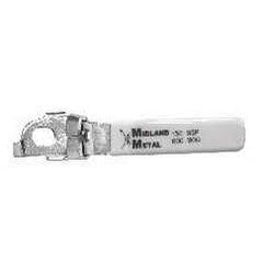 A white plumbing valve with a metal lever handle, featuring the brand name 'Midland Metal'  on the label. - 2" Locking Handle