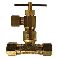 Brass valve with two connectors - Lead-Free 778AWV 3/8 x 3/8 Needle Valve with Tee