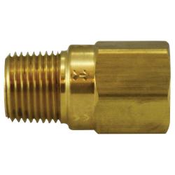 A domestic brass body check valve, with amale NPT pipe thread on one end and a female NPT pipe thread on the other - 1/4 Male x Female Per Sqaure Inch Check with Viton