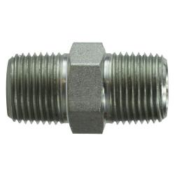 Steel reducing hex pipe nipple with vibraseal with male NPT threads on both ends - 3/8 x 1/4 Hexagonal Nipple with Sealant