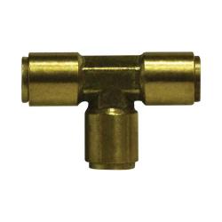 A DOT Brass Tee fitting, with a T-shaped design for connecting air or fluid lines. - 6mm DOT Brass Tee