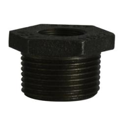 A durable black steel bushing engineered for precise pipe size reduction, offering strong, leak-resistant connections in residential, commercial, and industrial piping systems – 1-1/4 x 3/4 Double Tap Black Bushing