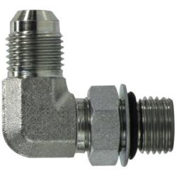 Heavy duty hydraulic 90-degree elbow with male Joint Industry Council to male O-ring for reliable sealing in fluid systems – 3/4-16 x 7/16-20 Male Joint Industry Council x Male O Ring 90-Degree Elbow