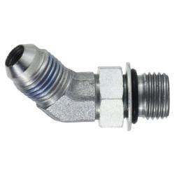 Steel 45-degree elbow connecting 1/2-20 male Joint Industry Council to 1/2-20 O-ring for hydraulic systems – 1/2-20 Male Joint Industry Council x Male O-Ring 45-Degree Elbow Connector