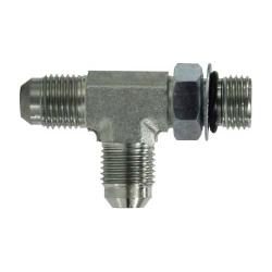 Metal hydraulic run tee fitting 1-5/8-12 x 1-5/8-12 Male Joint Industry Council x Male O-Ring Boss Run Tee