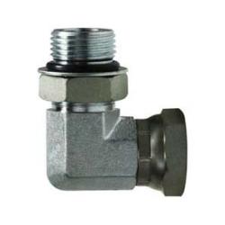 Threaded 90 degree swivel hydraulic pipe adapter - 1-1/16 inch by 1 inch Male O-Ring x Female National Pipe Straight Mechanical 90 degree Swivel Adapter