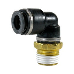 Lightweight PP DOT-approved plastic elbow fitting designed with push-in inlet and male pipe thread –3/4 x 3/4 Plastic PP DOT Male Elbow