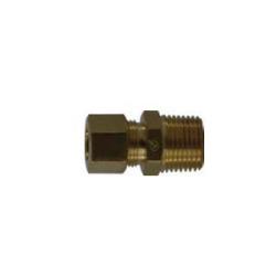 Brass drilled through tank connector fitting with compression connection to male NPT pipe thread - 3/8 x 1/4 Lead-Free Male Tank Adapter