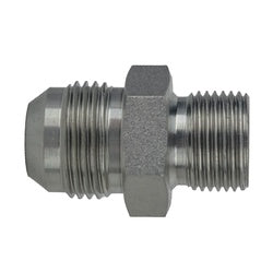Durable steel straight adapter for secure hydraulic hose and pipe connection – 7/8-14 X 3/4-14 Male Joint Industry Council x Male British Standard Pipe Parallel Steel Straight Adapter