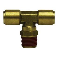 Brass T-shaped plumbing fitting - 1/4 x 1/4 PP DOT Male Swivel Branch Tee