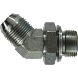 Steel fitting with male JIC and BSPP connections - -08 Male Joint Industry Council x 3/8 Male British Standard Pipe Parallel 45°